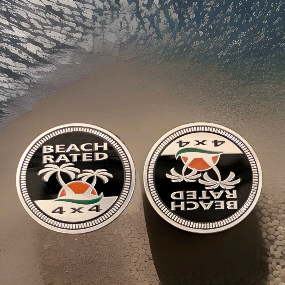 Lot Of 2 JEEP BEACH RATED 4X4 WRANGLER GRAND CHEROKEE COMMANDER EMBLEM LOGO NEW